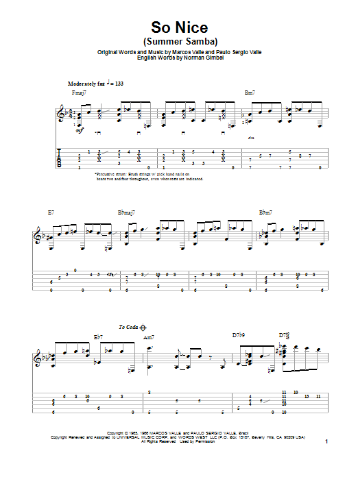 Jake Reichbart So Nice (Summer Samba) Sheet Music Notes & Chords for Guitar Tab - Download or Print PDF