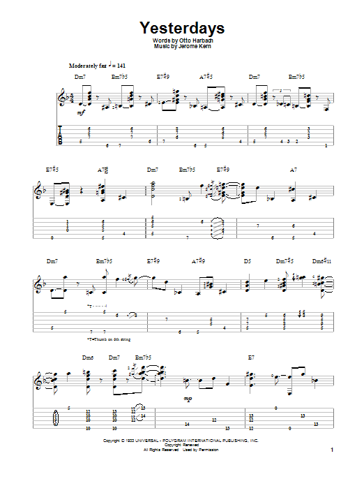 Jake Reichbart Yesterdays Sheet Music Notes & Chords for Guitar Tab - Download or Print PDF