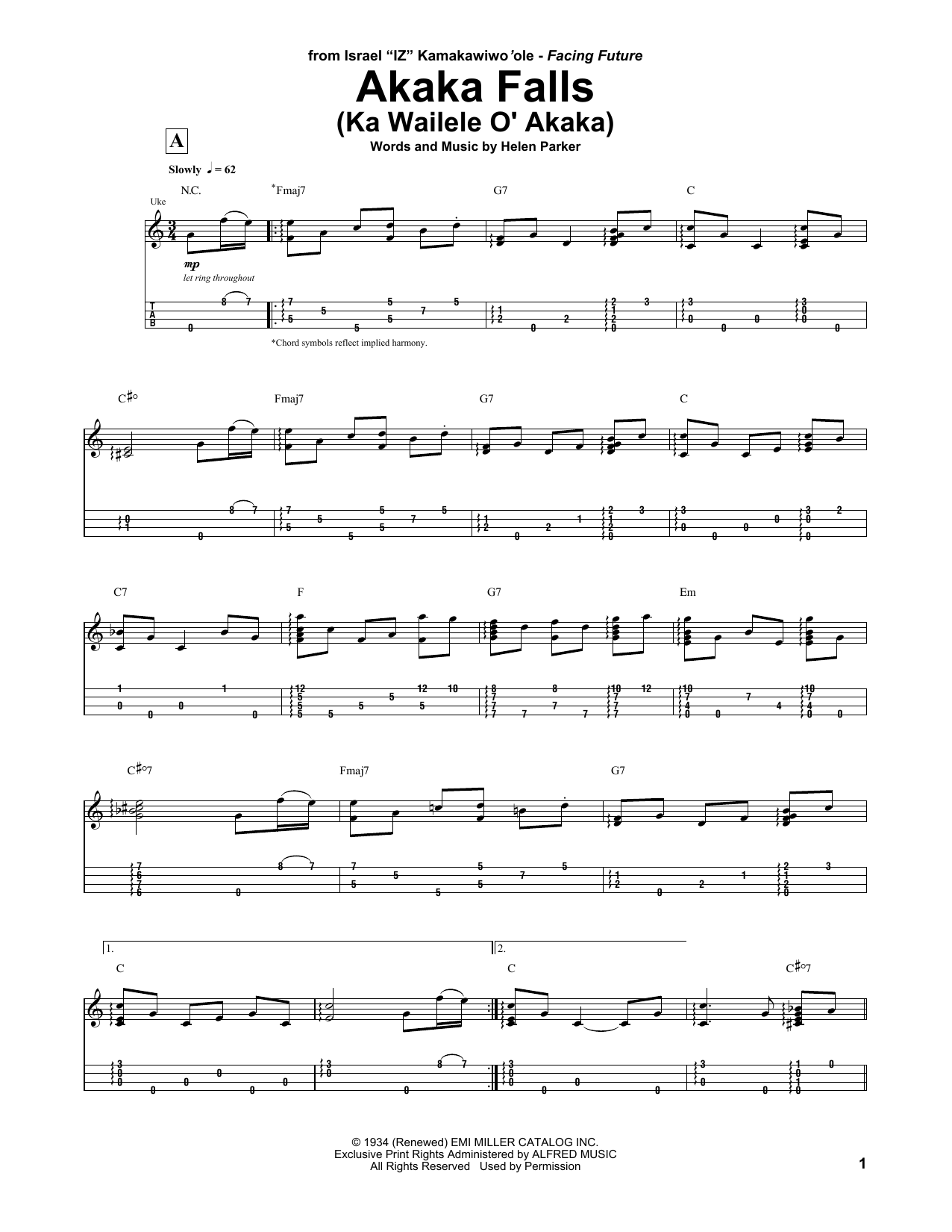 Jake Shimabukuro Akaka Falls (Ka Wailele O' Akaka) Sheet Music Notes & Chords for UKETAB - Download or Print PDF