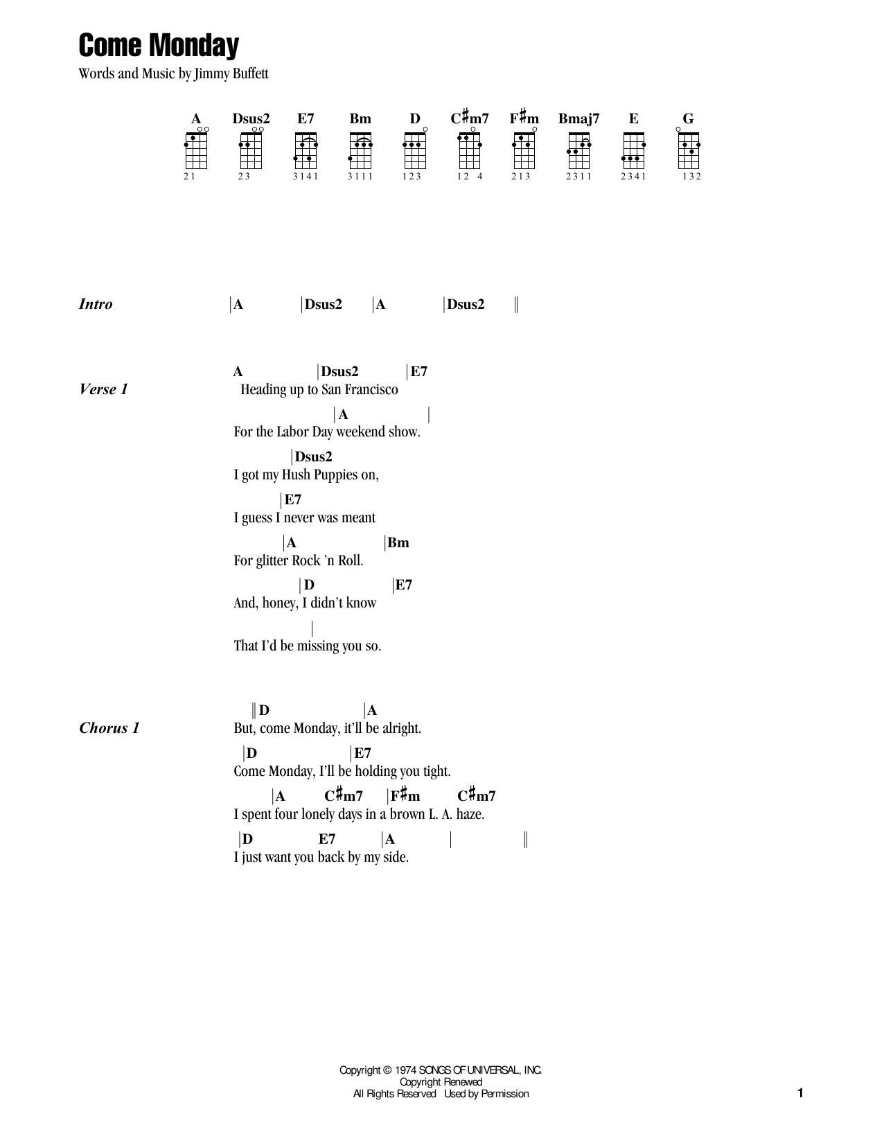 Jake Shimabukuro Come Monday (feat. Jimmy Buffet) Sheet Music Notes & Chords for Ukulele - Download or Print PDF