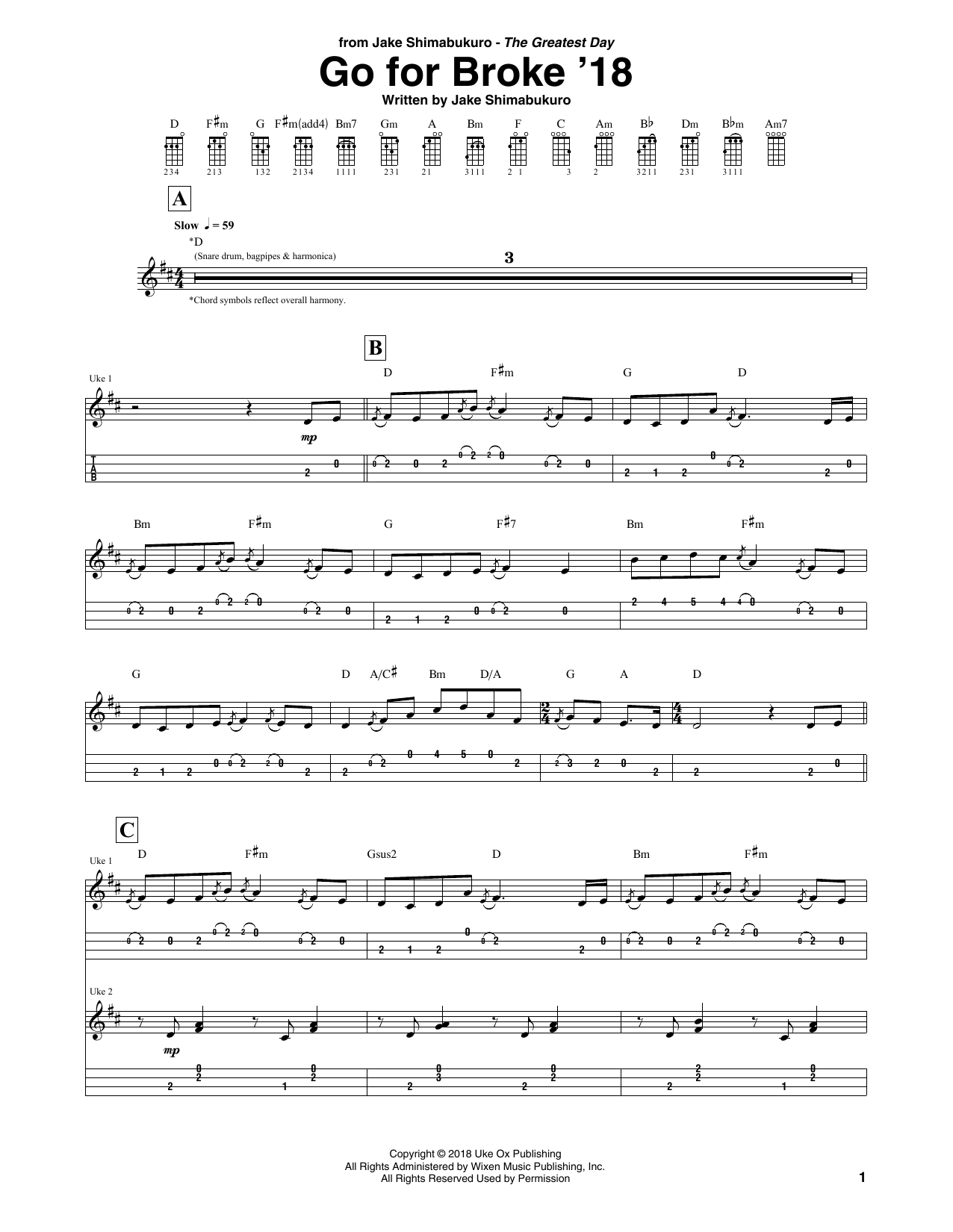 Jake Shimabukuro Go For Broke Sheet Music Notes & Chords for UKETAB - Download or Print PDF