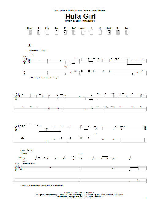 Jake Shimabukuro Hula Girl Sheet Music Notes & Chords for UKETAB - Download or Print PDF