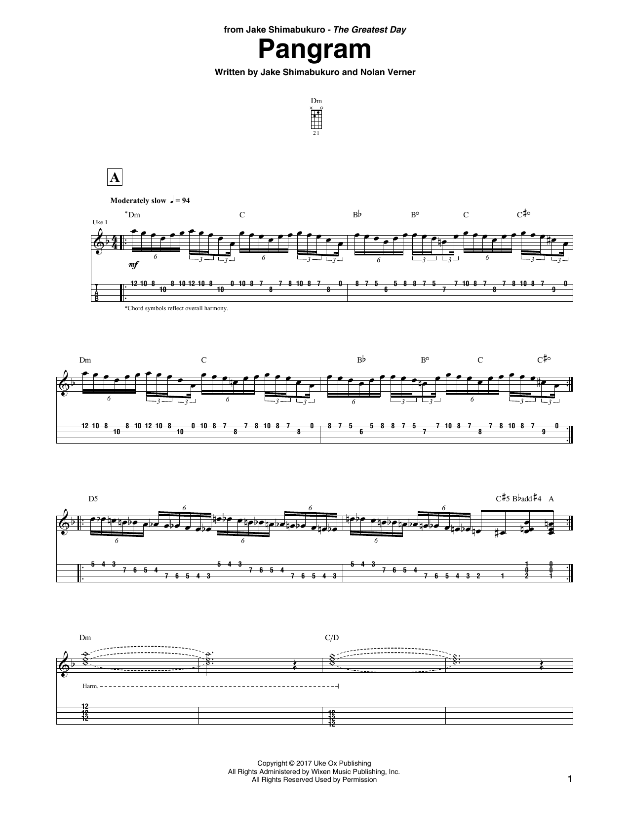 Jake Shimabukuro Pangram Sheet Music Notes & Chords for UKETAB - Download or Print PDF