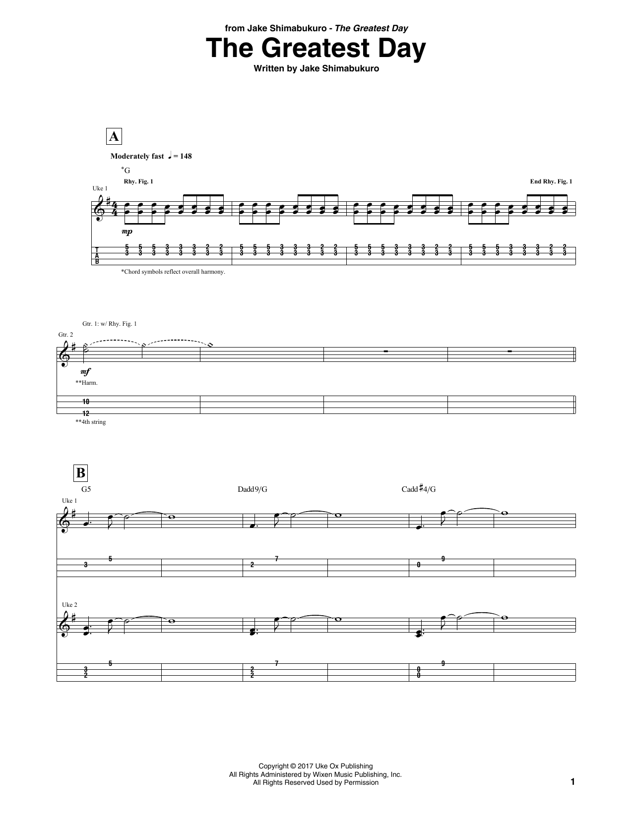 Jake Shimabukuro The Greatest Day Sheet Music Notes & Chords for UKETAB - Download or Print PDF