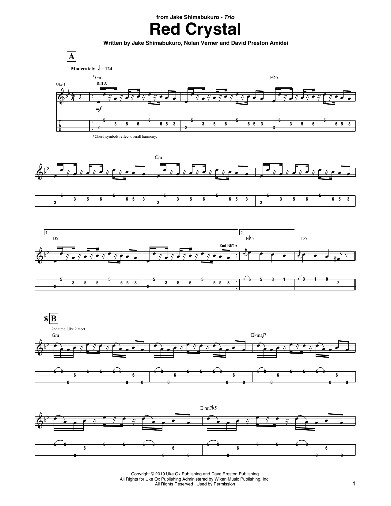 Jake Shimabukuro Trio Red Crystal Sheet Music Notes & Chords for Ukulele Tab - Download or Print PDF