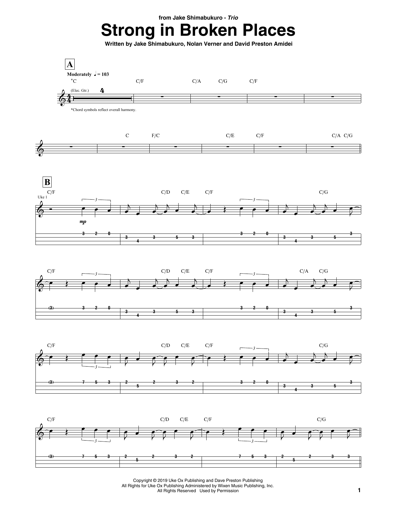 Jake Shimabukuro Trio Strong In Broken Places Sheet Music Notes & Chords for Ukulele Tab - Download or Print PDF
