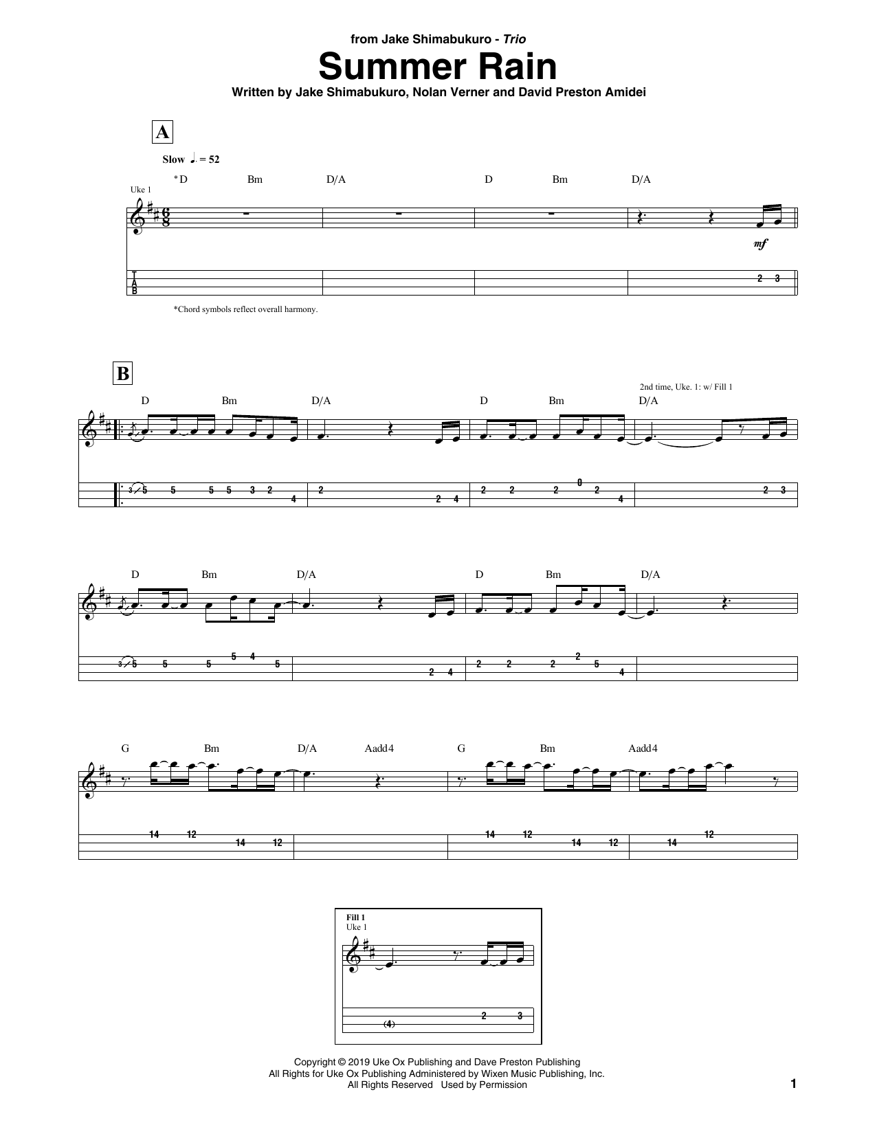 Jake Shimabukuro Trio Summer Rain Sheet Music Notes & Chords for Ukulele Tab - Download or Print PDF