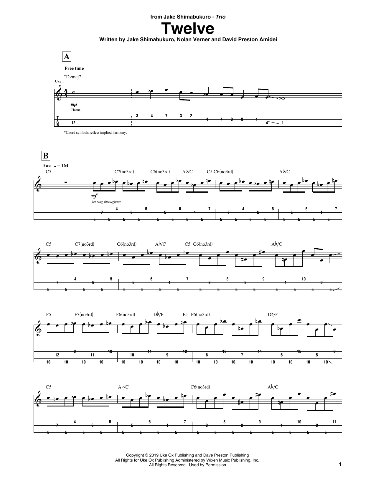 Jake Shimabukuro Trio Twelve Sheet Music Notes & Chords for Ukulele Tab - Download or Print PDF Jake Shimabukuro Trio Twelve Sheet Music Notes & Chords for Ukulele Tab - Download or Print PDF