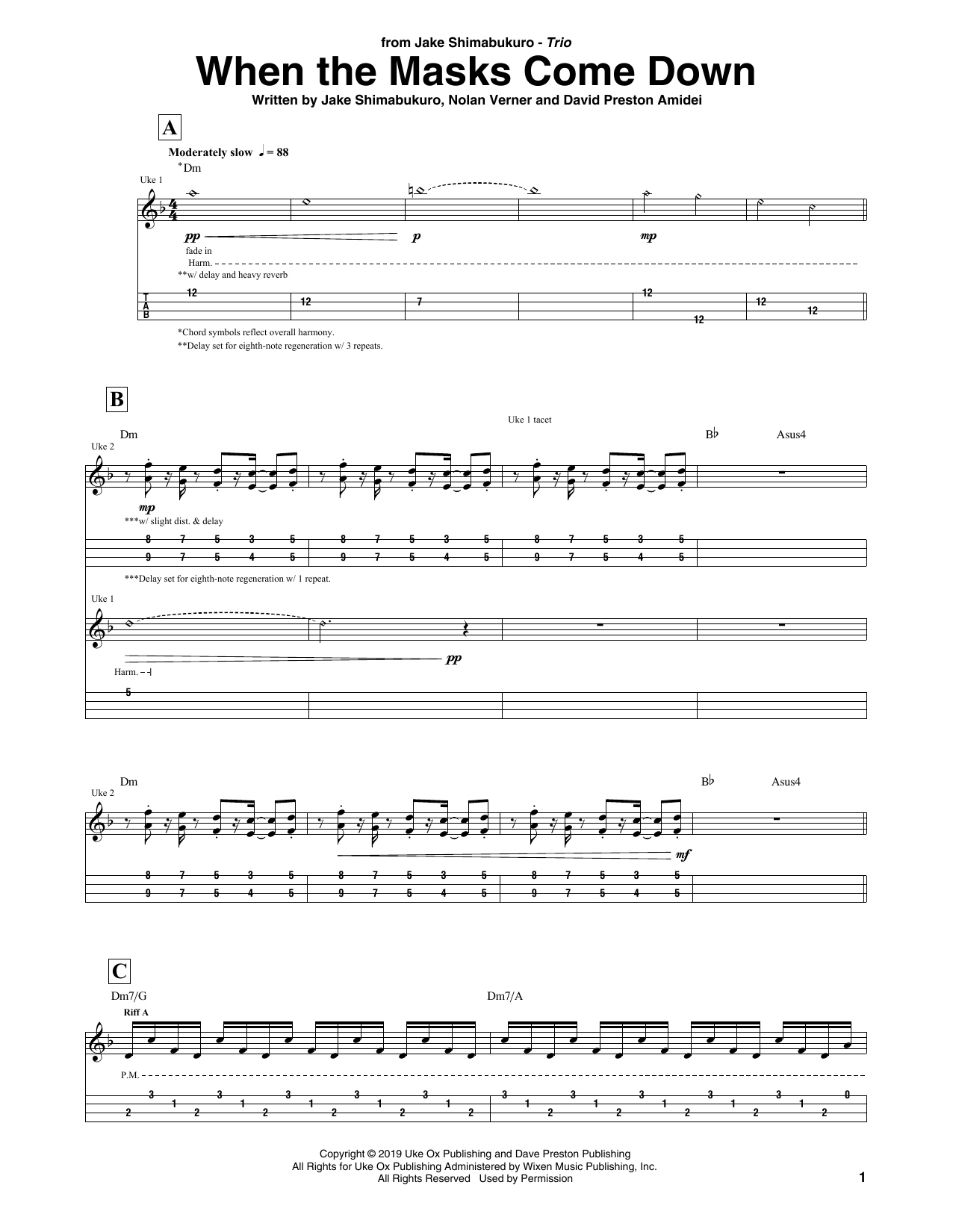 Jake Shimabukuro Trio When The Masks Come Down Sheet Music Notes & Chords for Ukulele Tab - Download or Print PDF