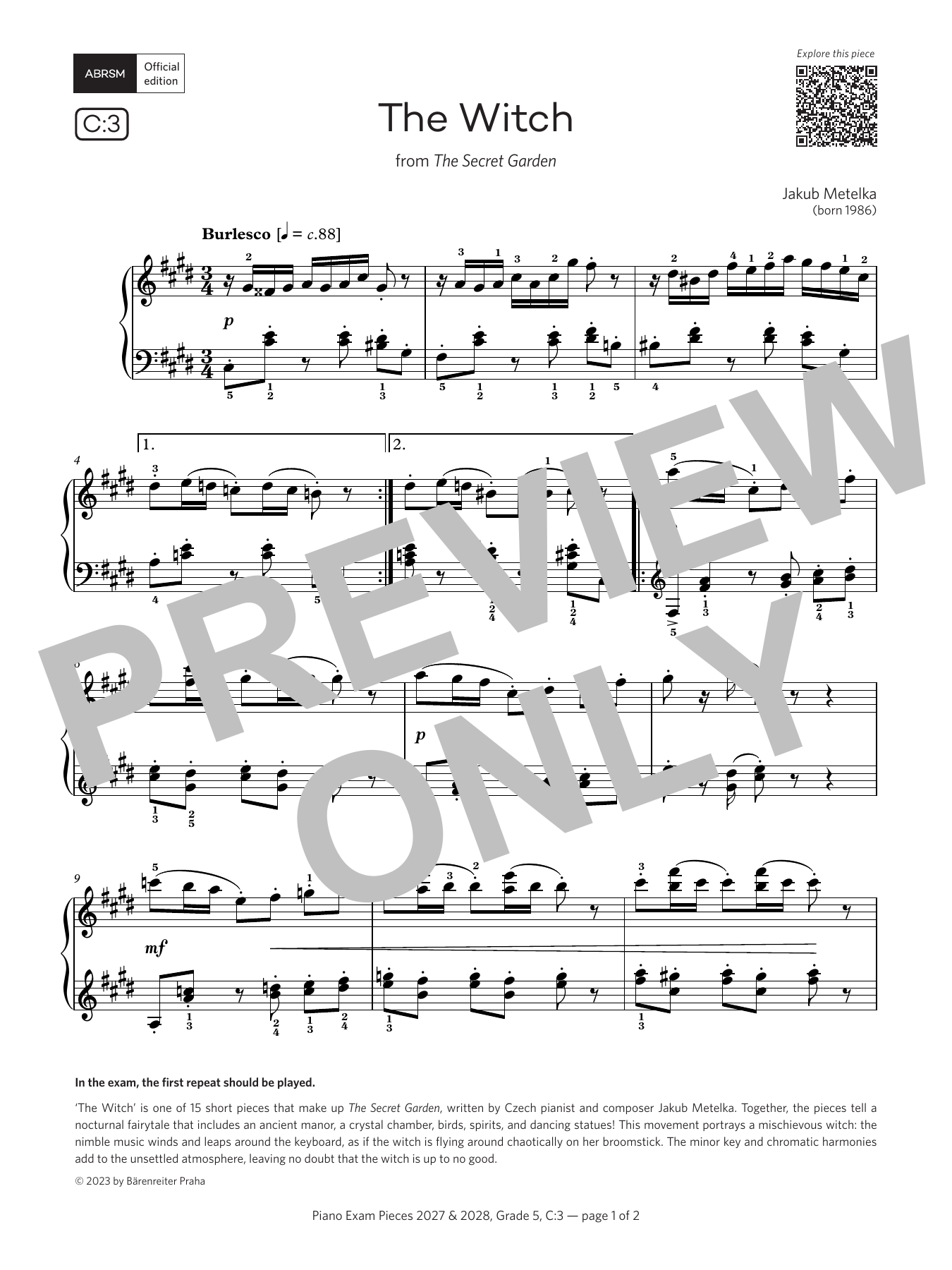 Jakub Metelka The Witch (Grade 5, list C3, from the ABRSM Piano Syllabus 2027 & 2028) Sheet Music Notes & Chords for Piano Solo - Download or Print PDF