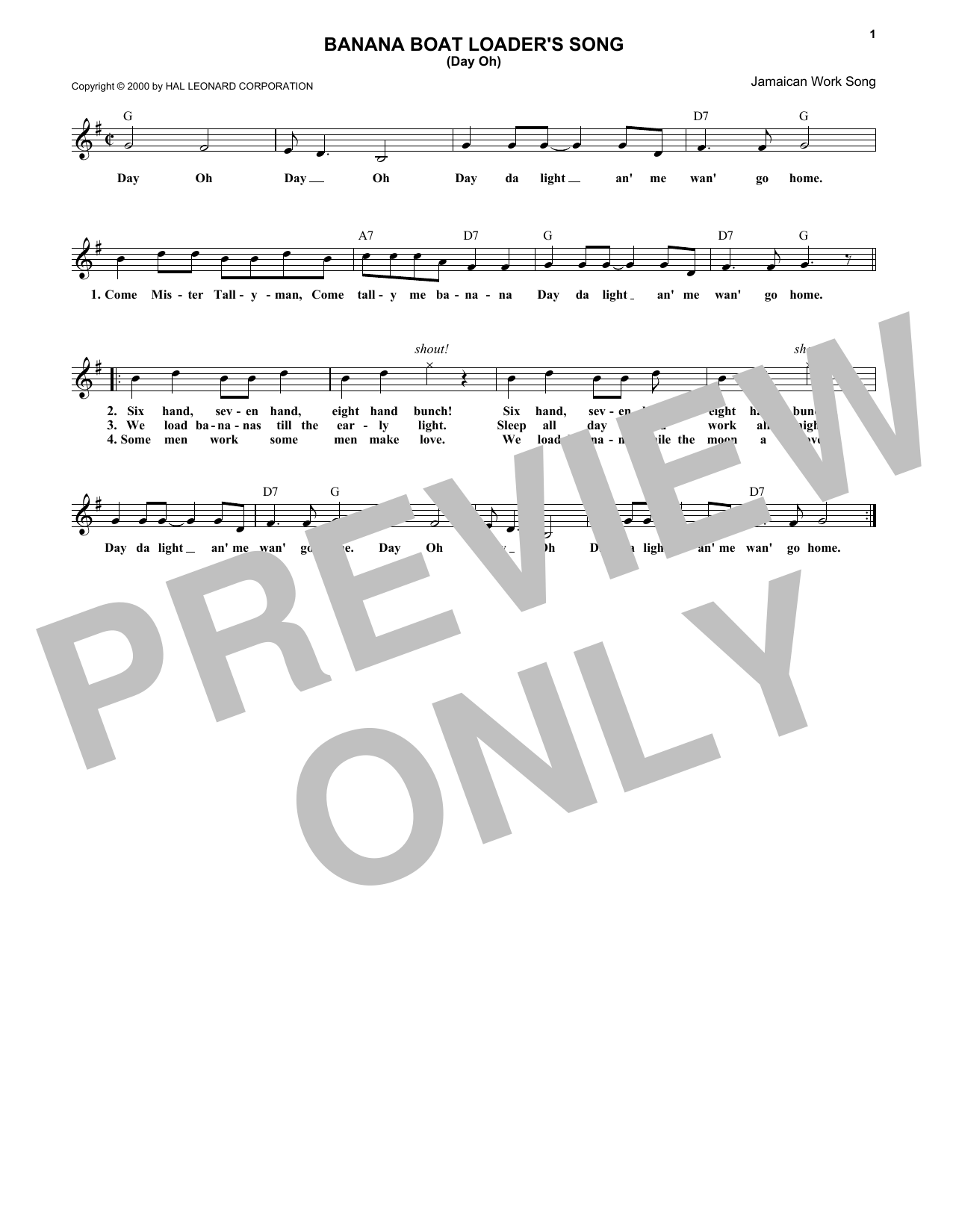 Jamaican Work Song The Banana Boat Song Sheet Music Notes & Chords for Ocarina - Download or Print PDF