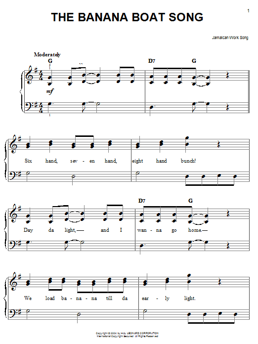 The Banana Boat Song (Day-O) sheet music