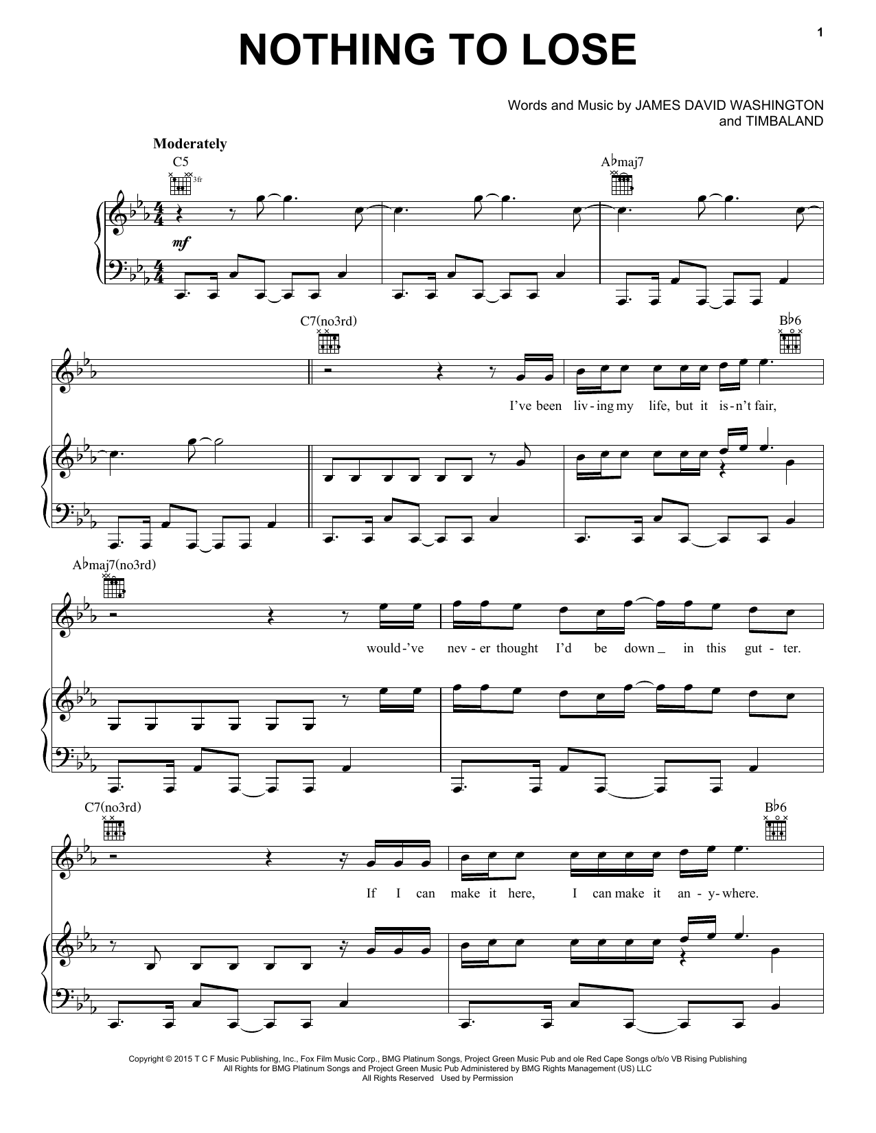 Jamal & P. Labelle Nothing To Lose Sheet Music Notes & Chords for Piano, Vocal & Guitar (Right-Hand Melody) - Download or Print PDF