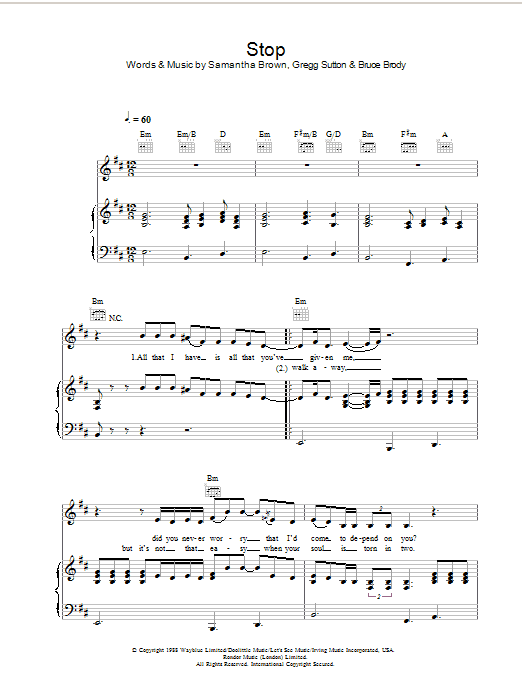 Jamelia Stop Sheet Music Notes & Chords for Piano, Vocal & Guitar (Right-Hand Melody) - Download or Print PDF