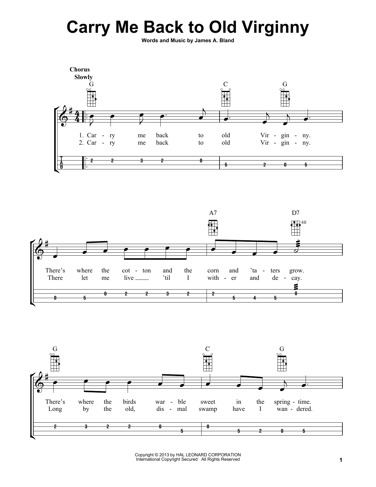 James A. Bland Carry Me Back To Old Virginny (arr. Bobby Westfall) Sheet Music Notes & Chords for Mandolin - Download or Print PDF