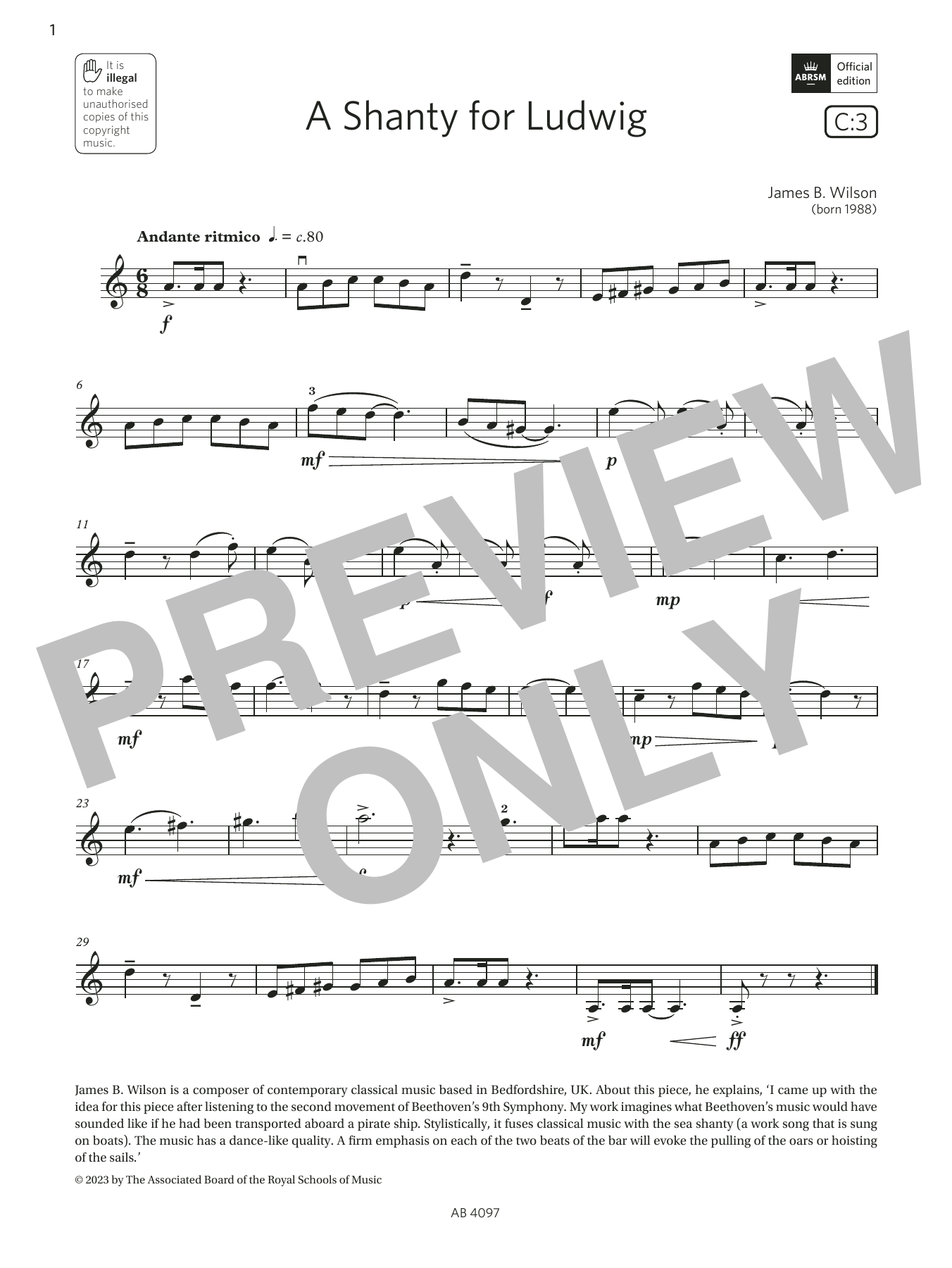 James B. Wilson A Shanty for Ludwig (Grade 3, C3, from the ABRSM Violin Syllabus from 2024) Sheet Music Notes & Chords for Violin Solo - Download or Print PDF