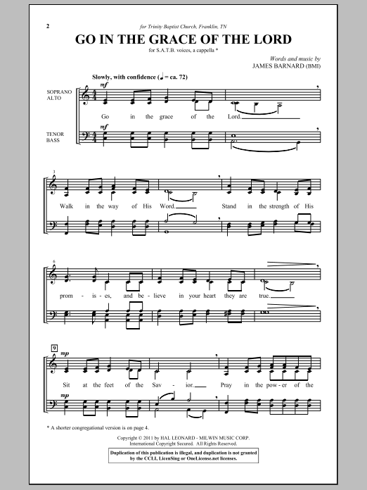James Barnard Go In The Grace Of The Lord Sheet Music Notes & Chords for SATB - Download or Print PDF