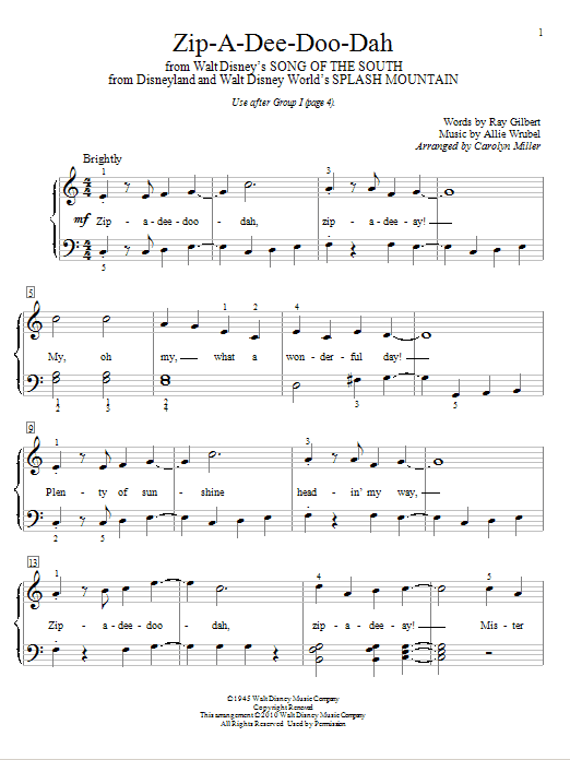 Ray Gilbert Zip-A-Dee-Doo-Dah Sheet Music Notes & Chords for Educational Piano - Download or Print PDF