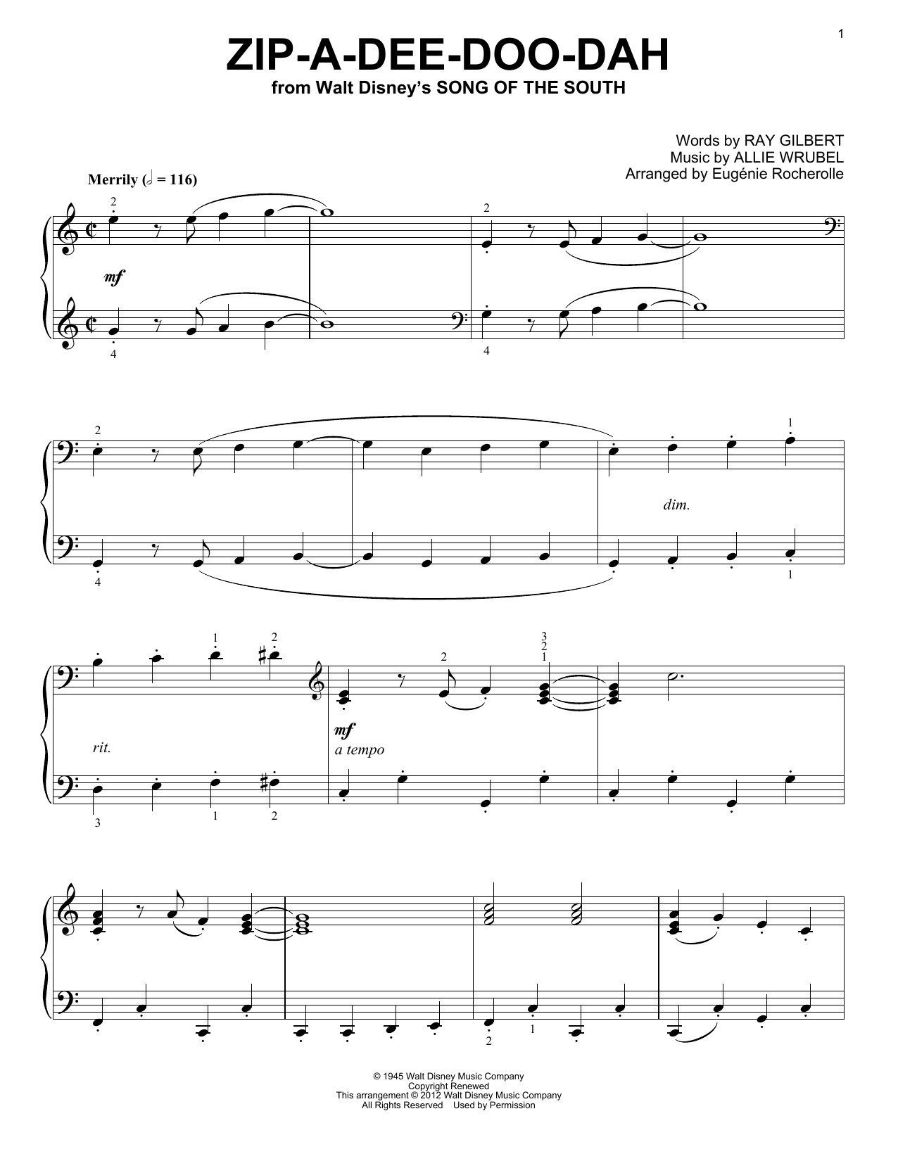 Eugénie Rocherolle Zip-A-Dee-Doo-Dah Sheet Music Notes & Chords for Piano - Download or Print PDF