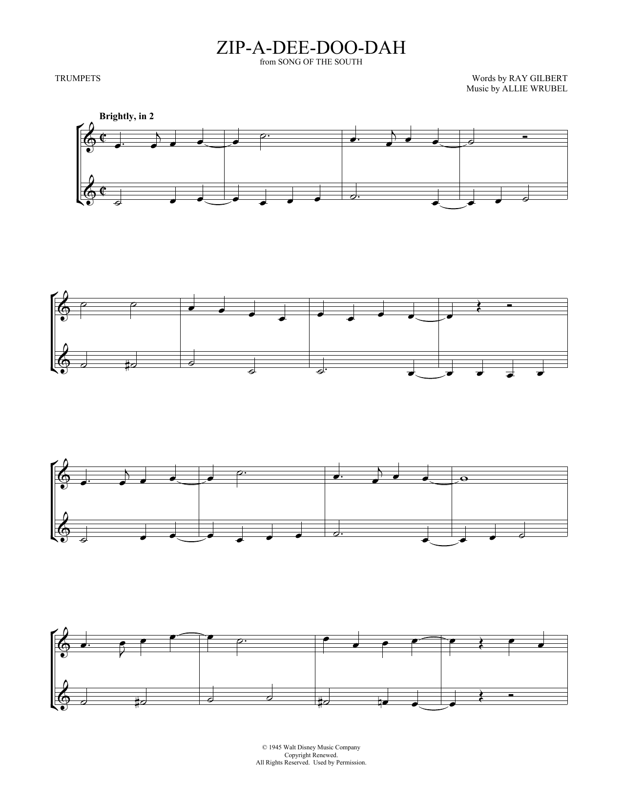 Ray Gilbert Zip-A-Dee-Doo-Dah Sheet Music Notes & Chords for Trombone Duet - Download or Print PDF