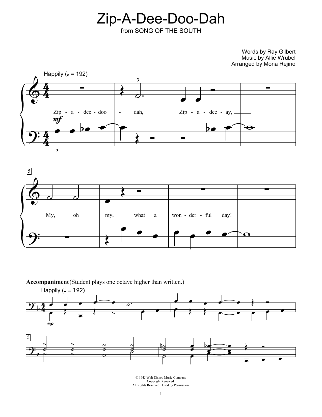 Ray Gilbert Zip-A-Dee-Doo-Dah (arr. Mona Rejino) Sheet Music Notes & Chords for Educational Piano - Download or Print PDF