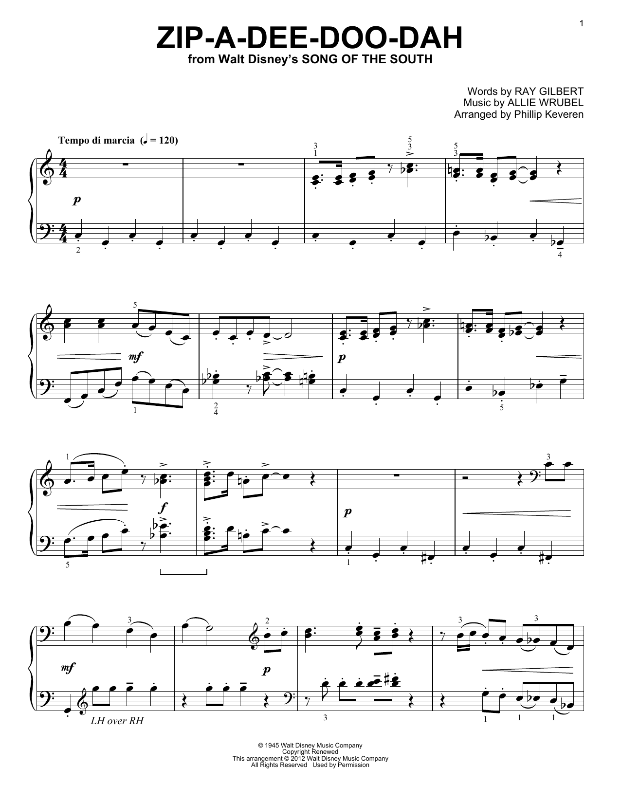 Ray Gilbert Zip-A-Dee-Doo-Dah [Classical version] (arr. Phillip Keveren) Sheet Music Notes & Chords for Piano - Download or Print PDF