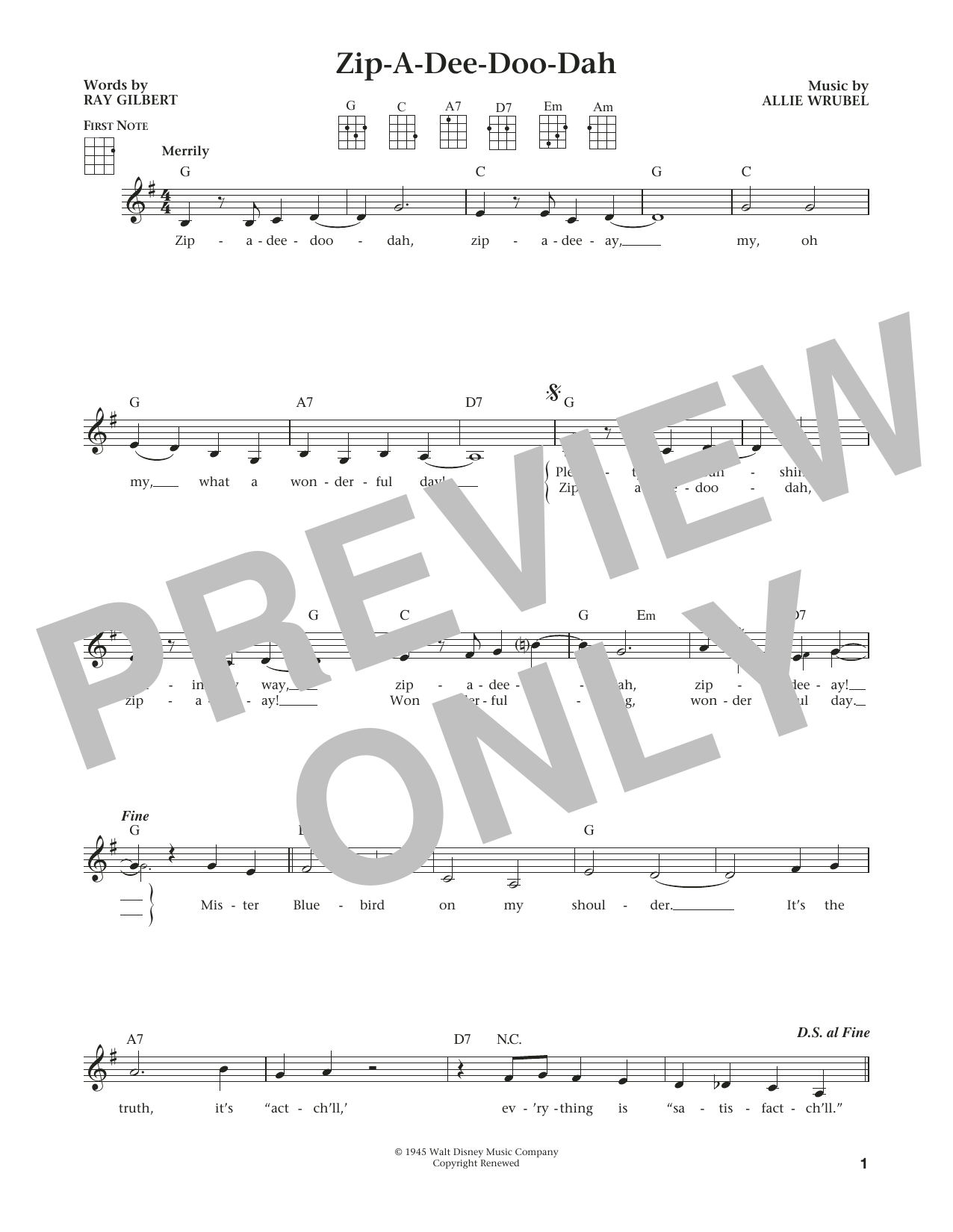 Ray Gilbert Zip-A-Dee-Doo-Dah (from The Daily Ukulele) (arr. Liz and Jim Beloff) Sheet Music Notes & Chords for Ukulele - Download or Print PDF