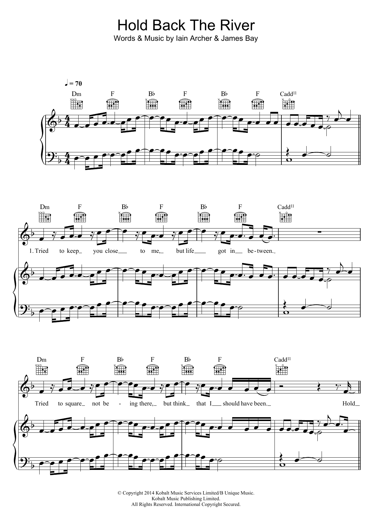 James Bay Hold Back The River Sheet Music Notes & Chords for Lyrics & Chords - Download or Print PDF