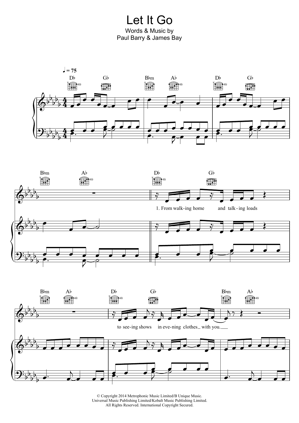 James Bay Let It Go Sheet Music Notes & Chords for VLNDT - Download or Print PDF