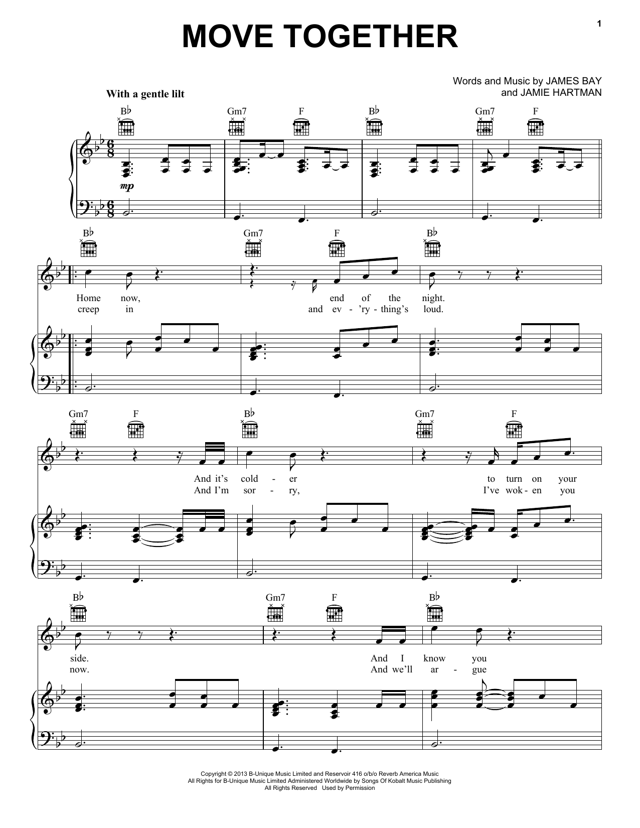 James Bay Move Together Sheet Music Notes & Chords for Piano, Vocal & Guitar (Right-Hand Melody) - Download or Print PDF