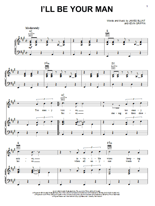 James Blunt I'll Be Your Man Sheet Music Notes & Chords for Piano, Vocal & Guitar (Right-Hand Melody) - Download or Print PDF James Blunt I'll Be Your Man Sheet Music Notes & Chords for Piano, Vocal & Guitar (Right-Hand Melody) - Download or Print PDF