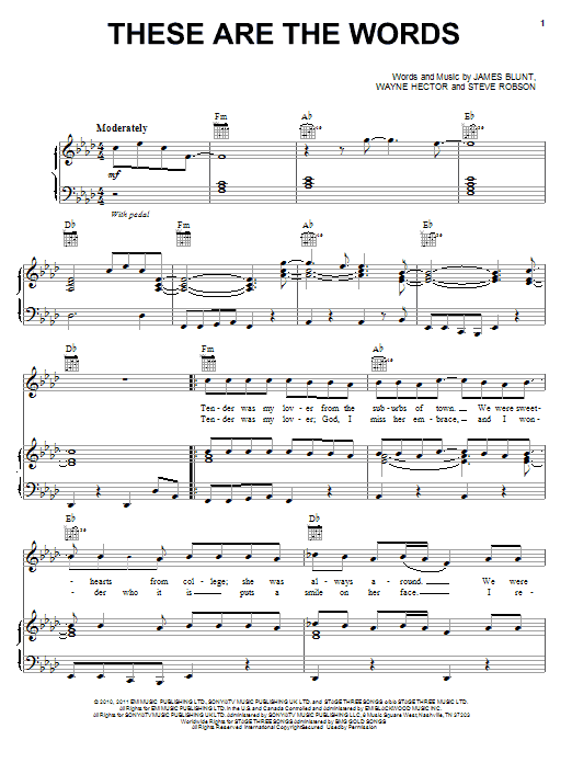 James Blunt These Are The Words Sheet Music Notes & Chords for Piano, Vocal & Guitar (Right-Hand Melody) - Download or Print PDF