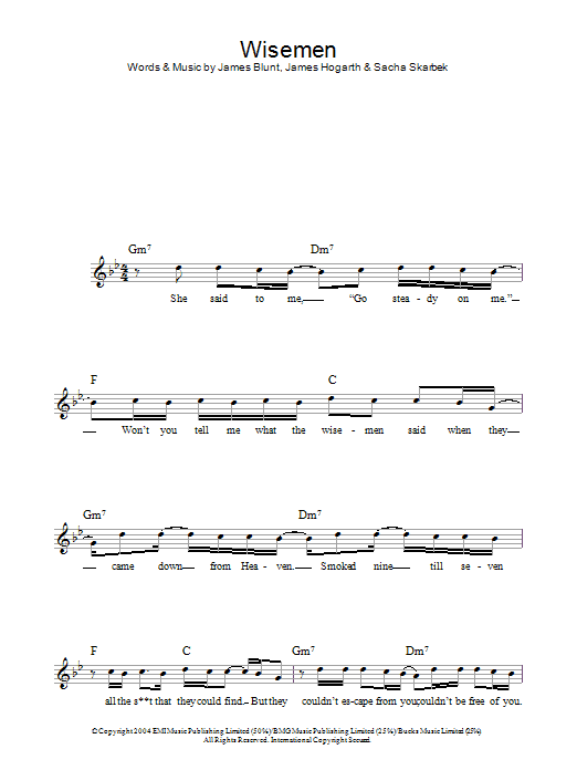 James Blunt Wisemen Sheet Music Notes & Chords for Melody Line, Lyrics & Chords - Download or Print PDF
