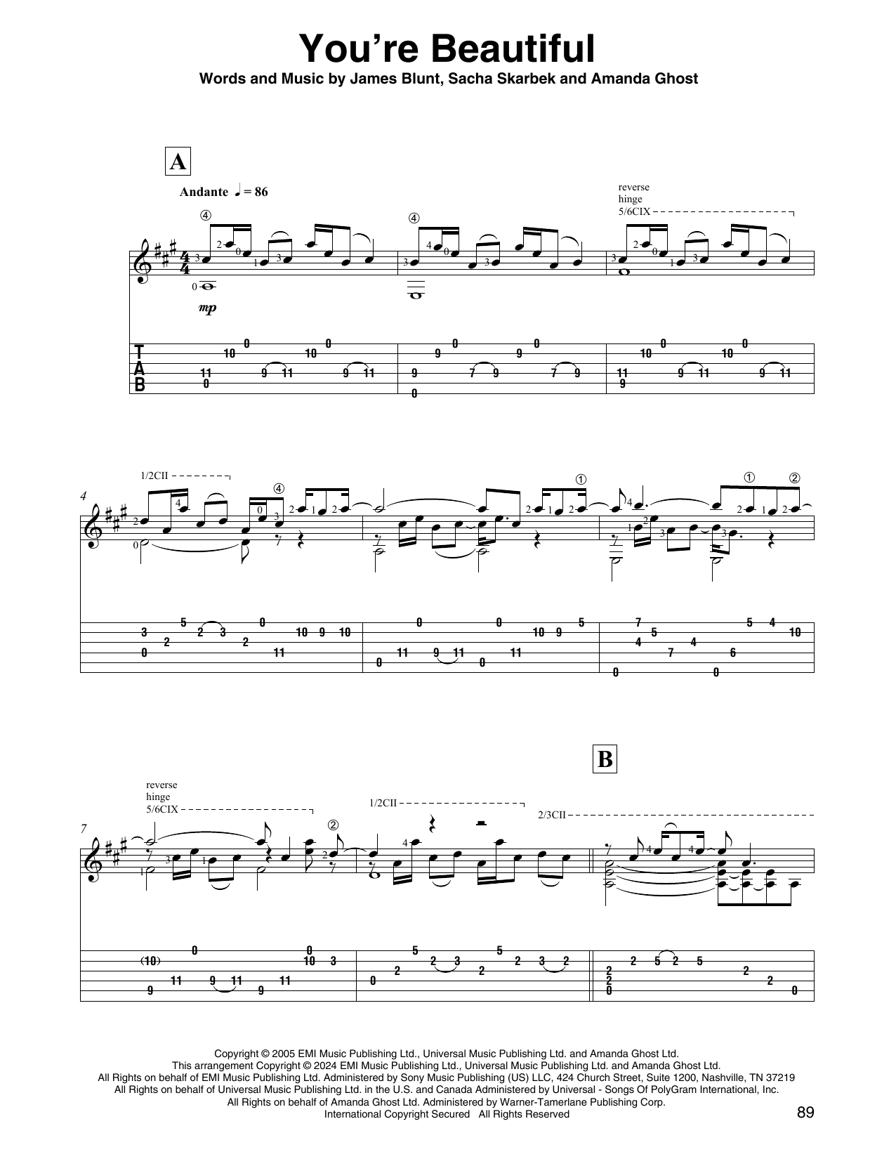 James Blunt You're Beautiful (arr. David Jaggs) Sheet Music Notes & Chords for Solo Guitar - Download or Print PDF