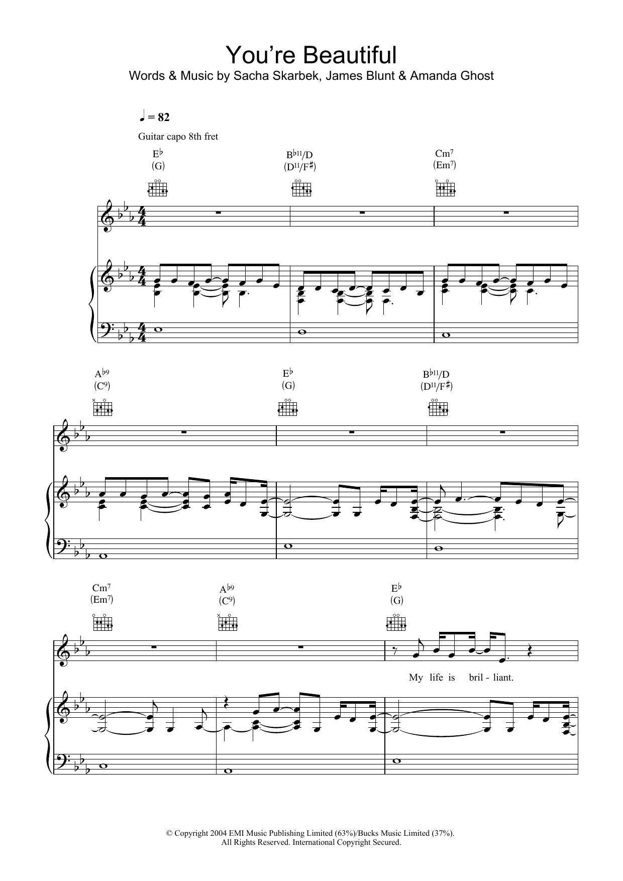 James Blunt You're Beautiful Sheet Music Notes & Chords for Guitar Tab - Download or Print PDF