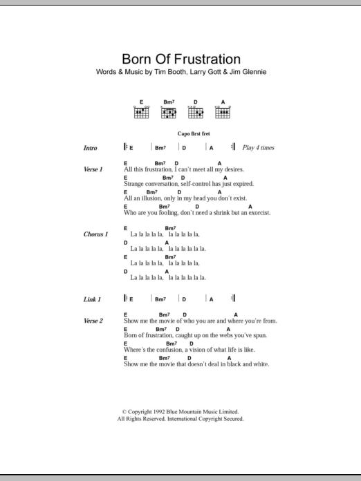 James Born Of Frustration Sheet Music Notes & Chords for Lyrics & Chords - Download or Print PDF