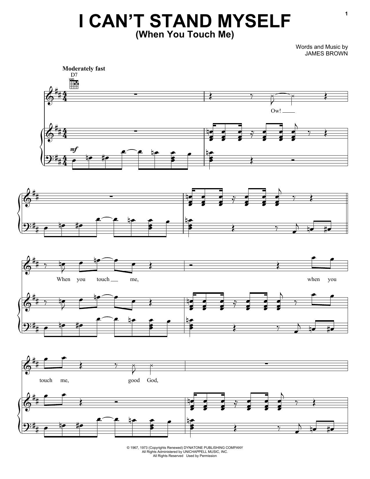 James Brown I Can't Stand Myself (When You Touch Me) Sheet Music Notes & Chords for Piano, Vocal & Guitar (Right-Hand Melody) - Download or Print PDF