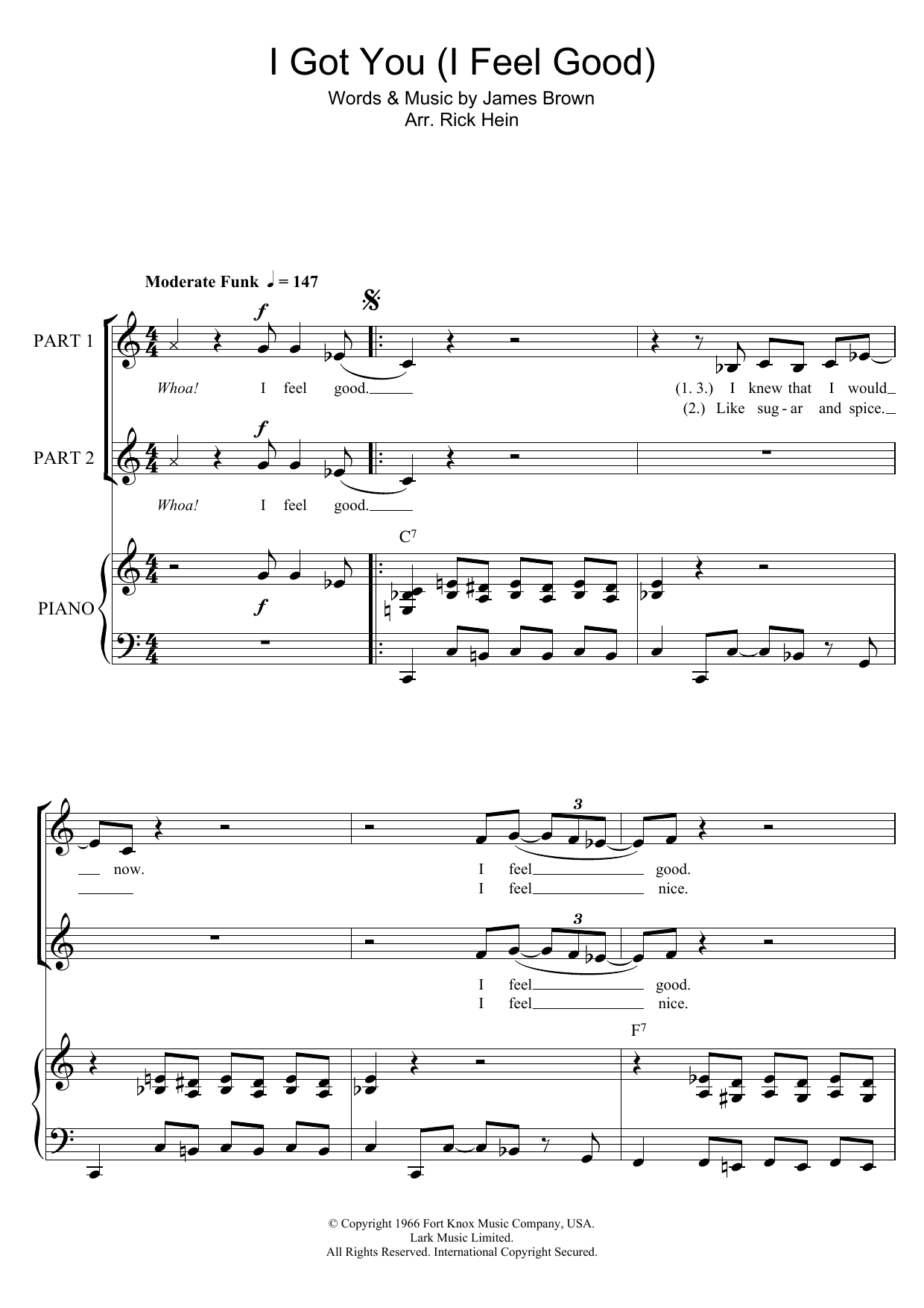 James Brown I Got You (I Feel Good) (arr. Rick Hein) Sheet Music Notes & Chords for 2-Part Choir - Download or Print PDF
