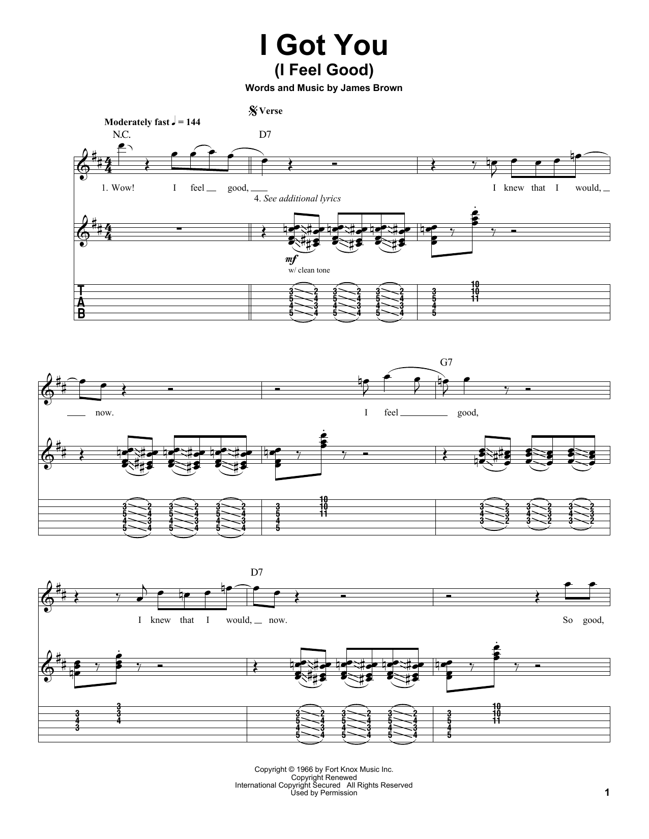 James Brown I Got You (I Feel Good) Sheet Music Notes & Chords for Piano & Vocal - Download or Print PDF