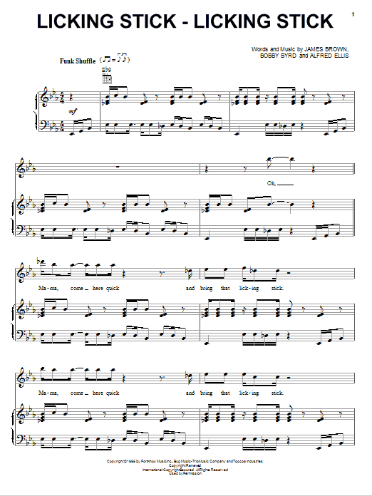 James Brown Licking Stick - Licking Stick Sheet Music Notes & Chords for Piano, Vocal & Guitar (Right-Hand Melody) - Download or Print PDF