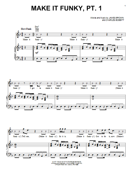 James Brown Make It Funky, Pt. 1 Sheet Music Notes & Chords for Piano, Vocal & Guitar (Right-Hand Melody) - Download or Print PDF