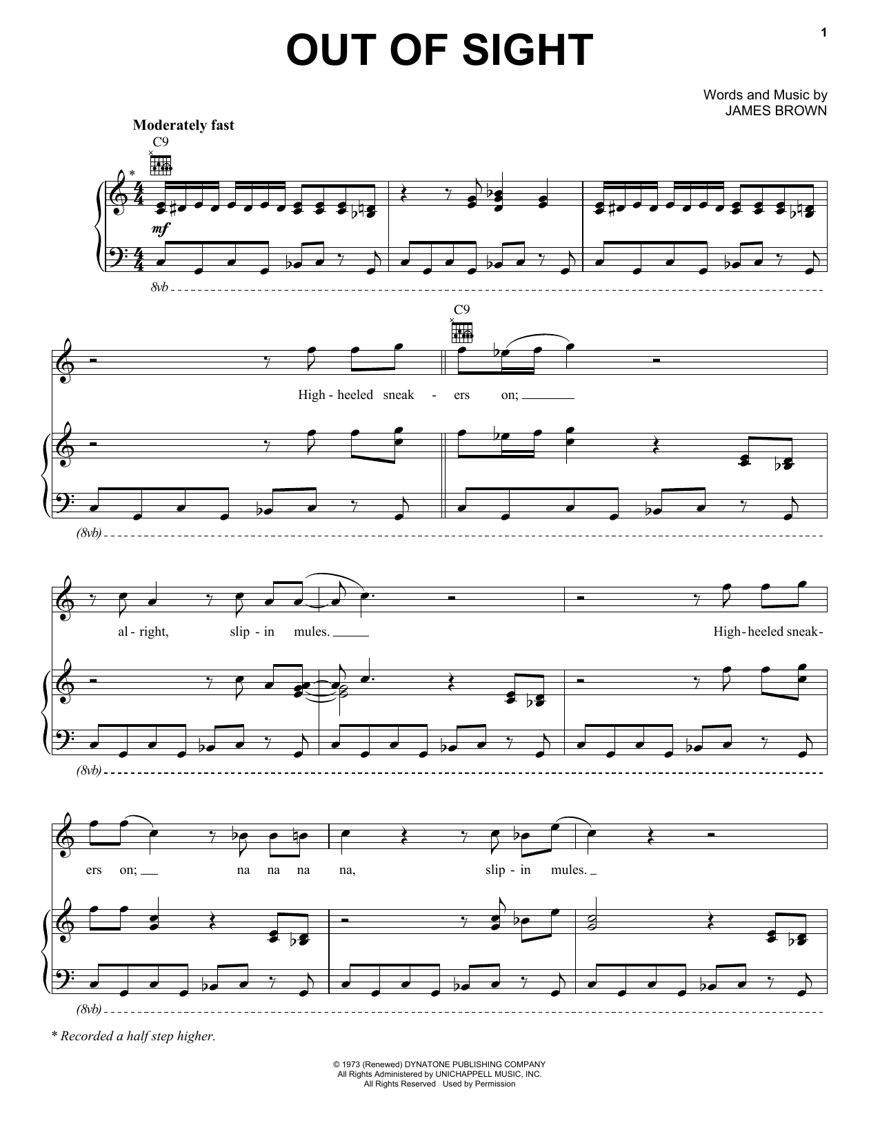 James Brown Out Of Sight Sheet Music Notes & Chords for Piano, Vocal & Guitar (Right-Hand Melody) - Download or Print PDF