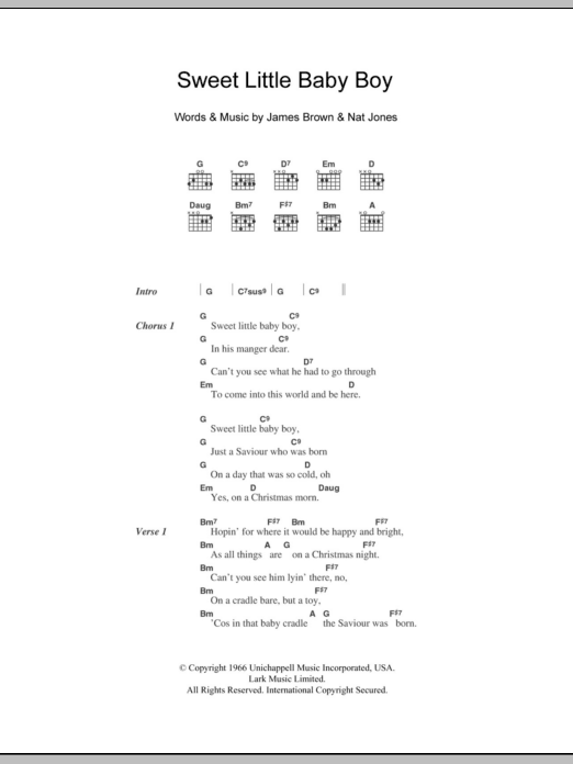 James Brown Sweet Little Baby Boy Sheet Music Notes & Chords for Lyrics & Chords - Download or Print PDF