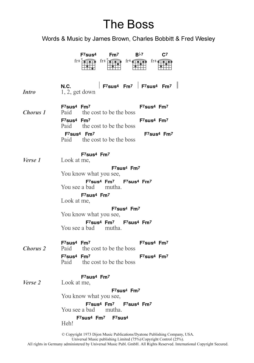 James Brown The Boss Sheet Music Notes & Chords for Piano, Vocal & Guitar - Download or Print PDF