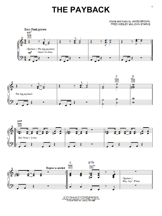 James Brown The Payback Sheet Music Notes & Chords for Piano, Vocal & Guitar (Right-Hand Melody) - Download or Print PDF