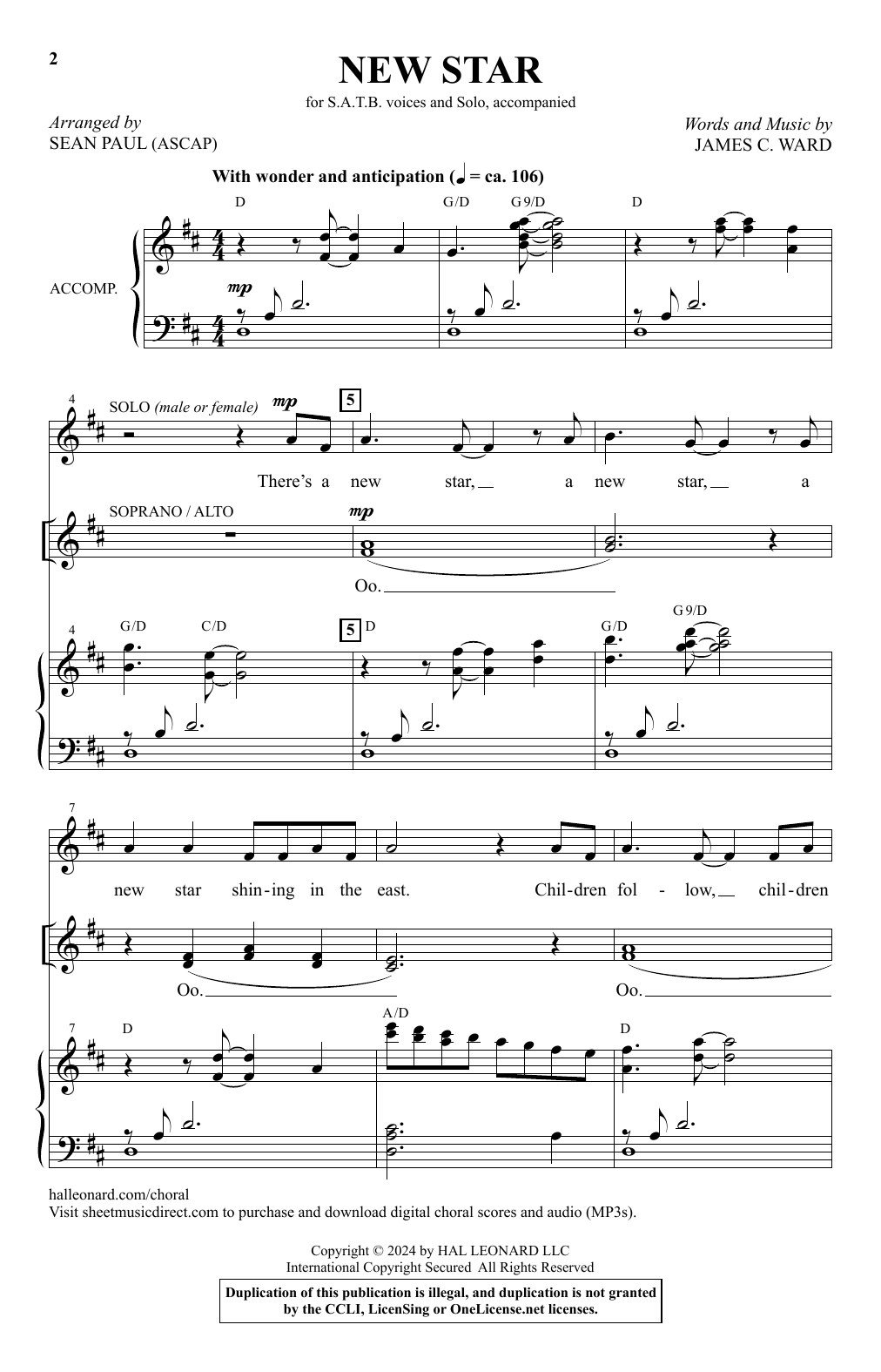 James C. Ward New Star (arr. Sean Paul) Sheet Music Notes & Chords for SATB Choir - Download or Print PDF