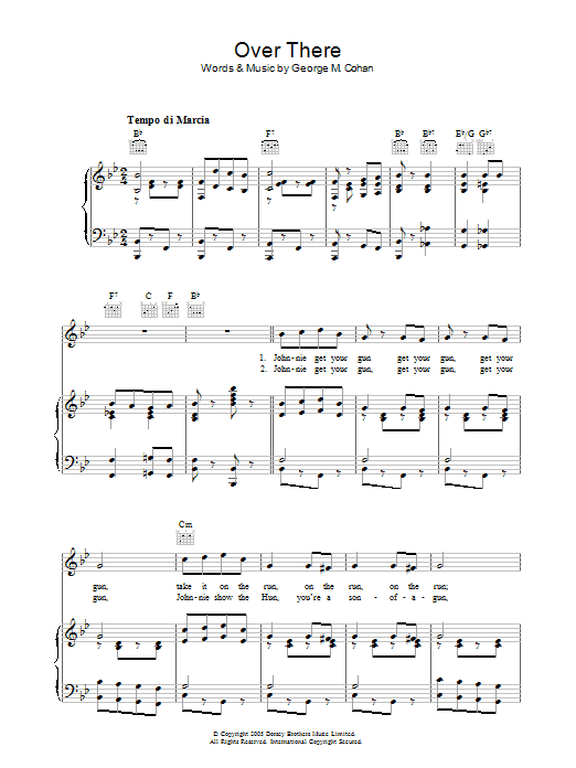 James Cagney Over There Sheet Music Notes & Chords for Piano, Vocal & Guitar (Right-Hand Melody) - Download or Print PDF James Cagney Over There Sheet Music Notes & Chords for Piano, Vocal & Guitar (Right-Hand Melody) - Download or Print PDF