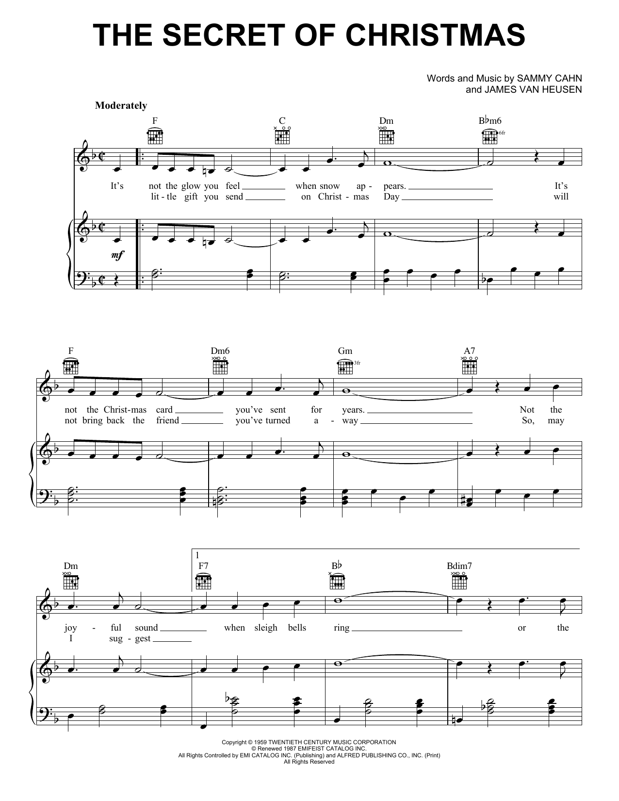 James Can Heusen The Secret Of Christmas Sheet Music Notes & Chords for Piano, Vocal & Guitar (Right-Hand Melody) - Download or Print PDF