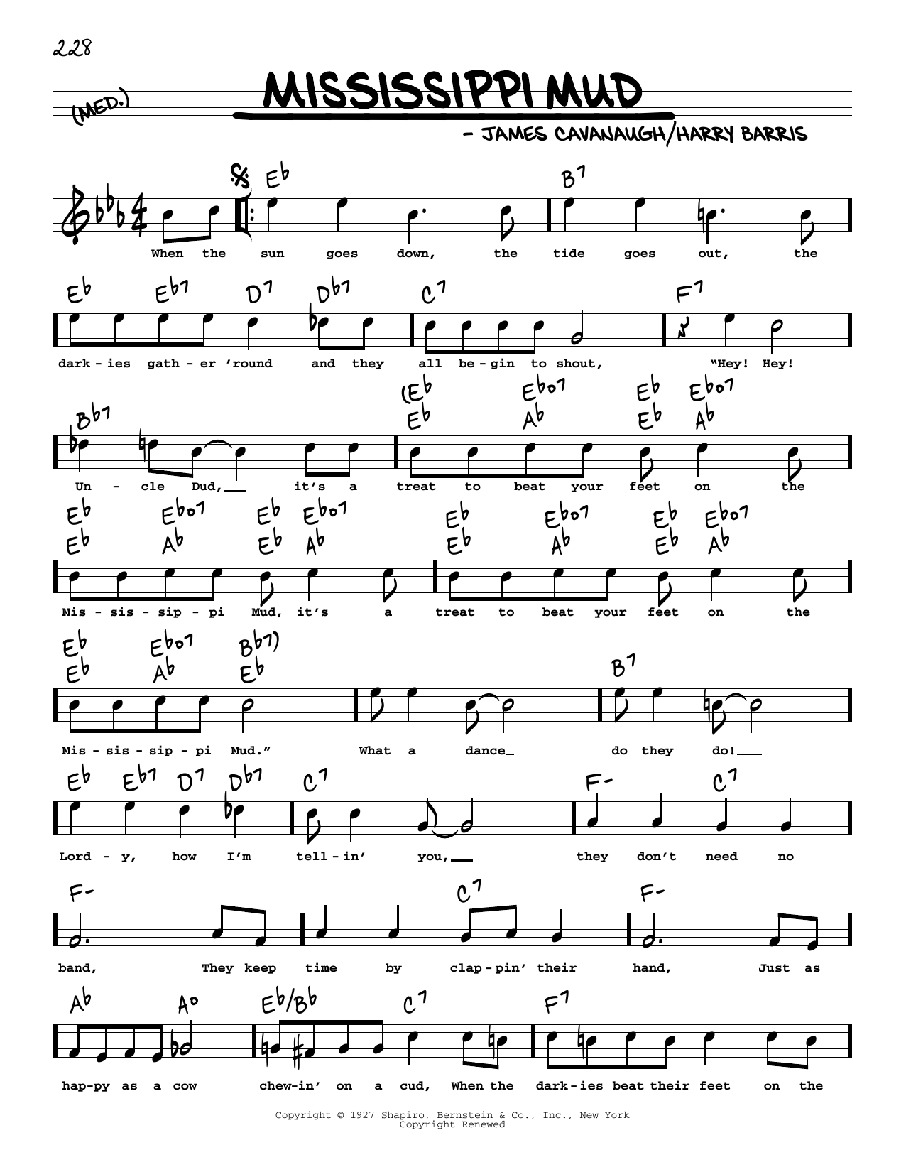 James Cavanaugh Mississippi Mud (arr. Robert Rawlins) Sheet Music Notes & Chords for Real Book – Melody, Lyrics & Chords - Download or Print PDF