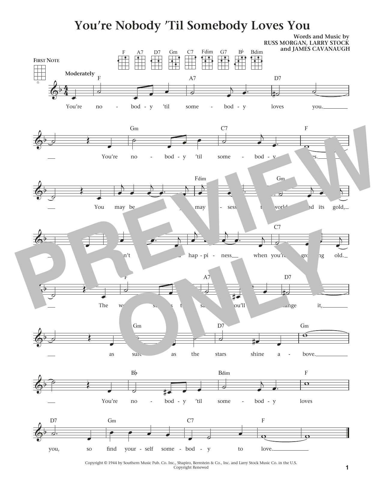 James Cavanaugh You're Nobody 'til Somebody Loves You (from The Daily Ukulele) (arr. Liz and Jim Beloff) Sheet Music Notes & Chords for Ukulele - Download or Print PDF